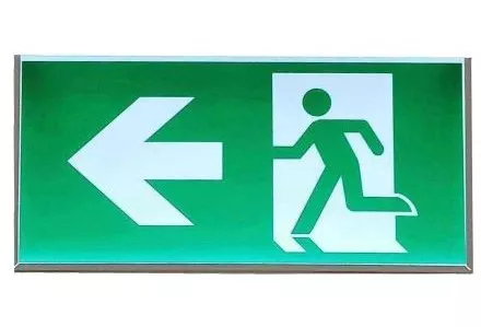 Green directional Exit Sign with Graphic person