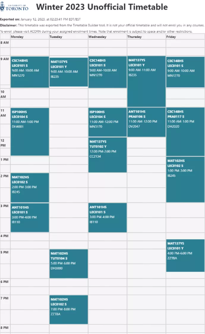 Timetable 2