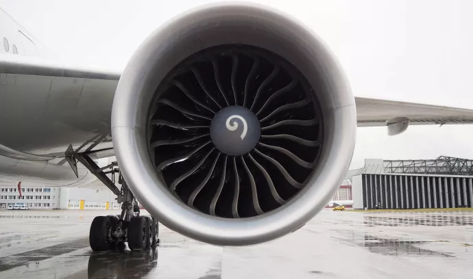 closeup of a plane engine