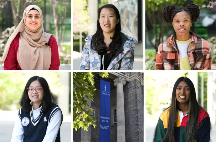 compilation of photos of UTM grads and stock image of convocation hall