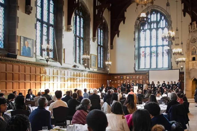 Crowd sits inside the hall at Hart House during the Dec. 6 ceremonies. 