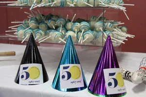 cake pops and party hats for 50th party