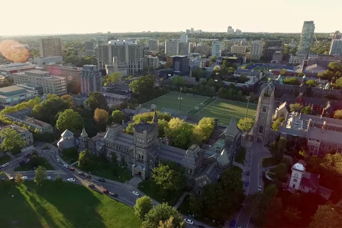 Aerial view of soccer fields at U of T