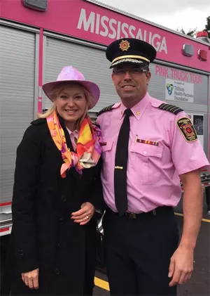 Mayor Bonnie Crombie and pink fire truck