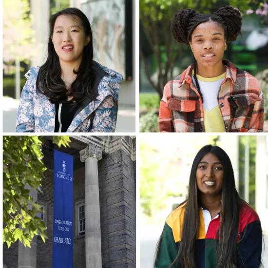 compilation of photos of UTM grads and stock image of convocation hall