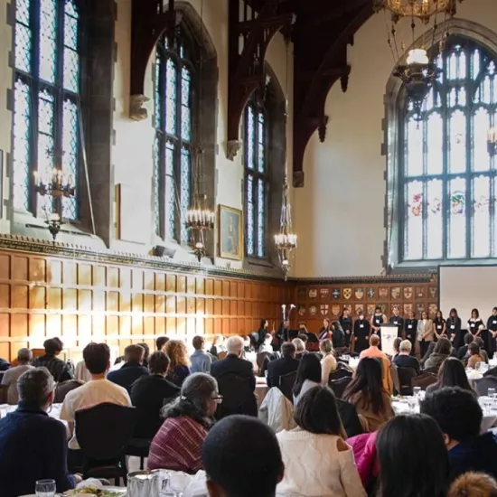 Crowd sits inside the hall at Hart House during the Dec. 6 ceremonies. 
