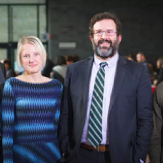 Photo of Bryan Stewart and Research Prize recipients, Professors Emily Impett, Andrew Sepielli, and Josh Milstein  