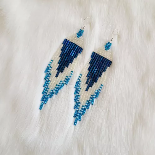 blue and white beaded earrings