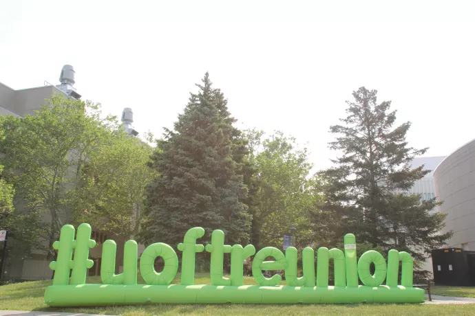 #uoftreunion inflatable sign on campus