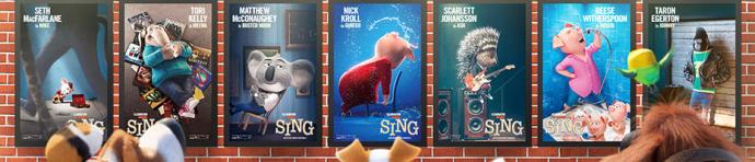 Movie poster for "Sing" featuring all of the main characters