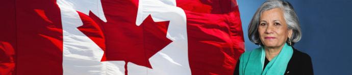 Canadian flag with Senator Ratna Omidvar's photo