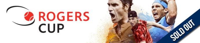 Rogers Cup logo with three male tennis players with text overlay SOLD OUT