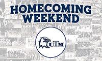 UTM Athletics Eagles logo with text overlay "Homecoming Weekend"