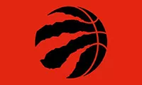 Raptors logo of a black basketball on a red background