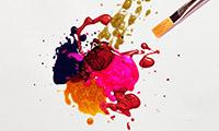 Splatter of colourful paint with a brush