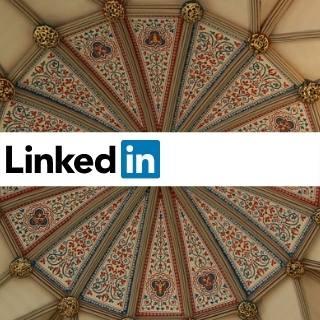 Photo of cathedral ceiling LinkedIN Logo in front