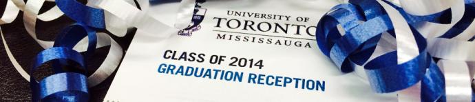 Blue and white ribbon surrounding the text "Class of 2014 Graduation Reception"