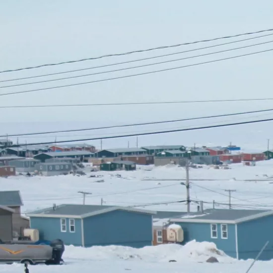 small buildings in snowy northern community