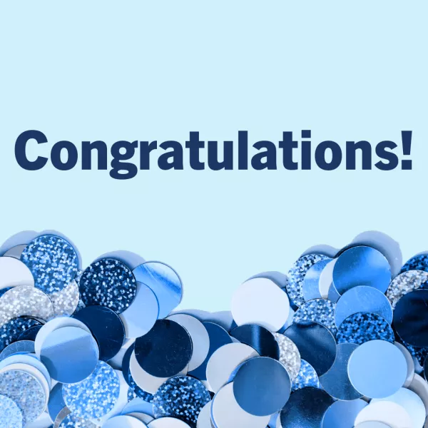 congratulations over blue sequin confetti