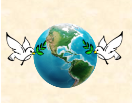 two peace doves with planet earth in background