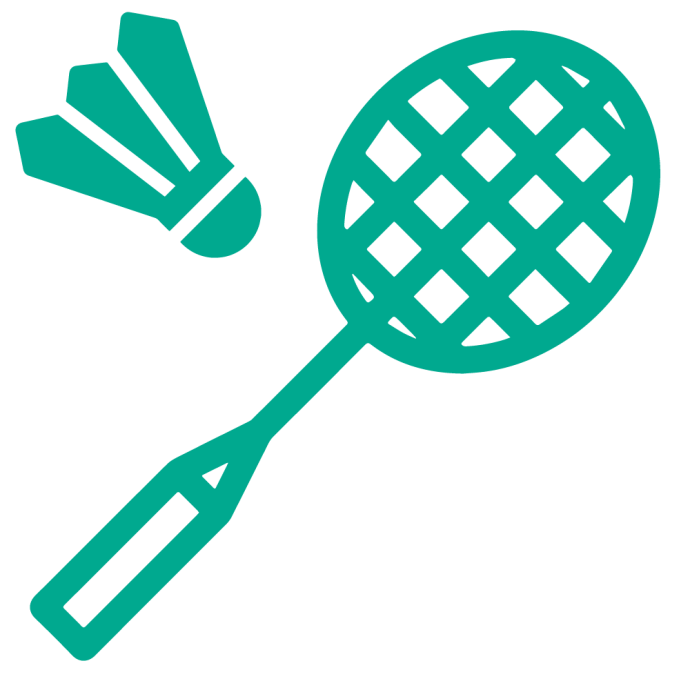 green graphic of badminton racquet and birdie