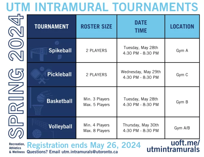 Spring Intramural Tournaments Calendar