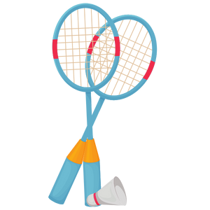 2 badminton racquets with 2 birdies