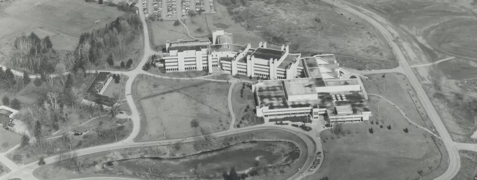 Aerial view of Erindale College, circa 1970s