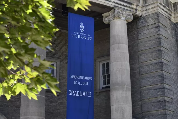 Convocation Hall decorated with celebratory banners