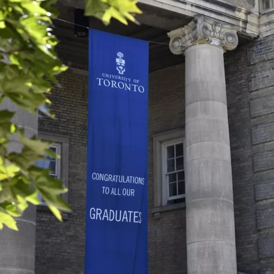 Convocation Hall decorated with celebratory banners