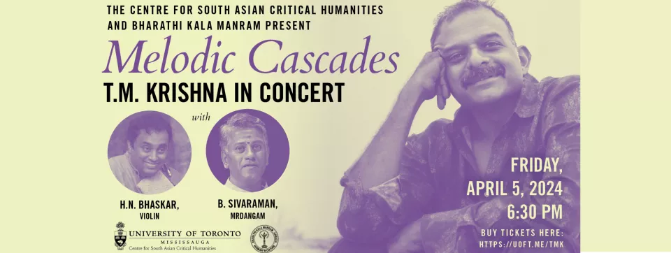 Poster for concert called Melodic Cascades by T.M. Krishna