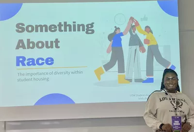 Trish Rhoden presenting "Something About Race" at the 2022 Residence Life Conference