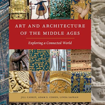 Mosque architecture (left), book cover for Art and Architecture of the Middle Ages: Exploring a Connected World (centre), and an ivory panel (right)