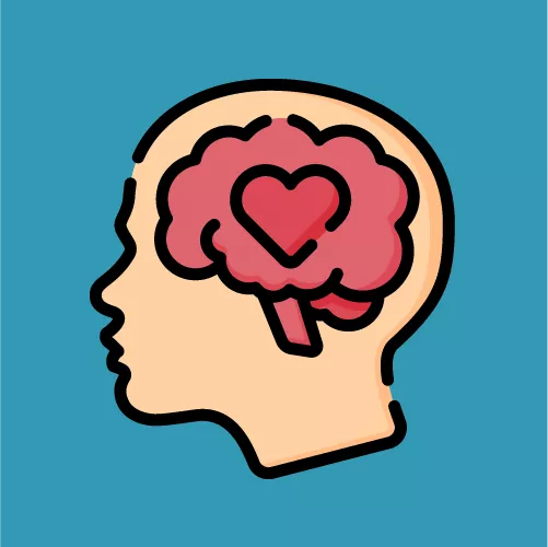 Icon of brain and heart to illustrate mental health and wellbeing