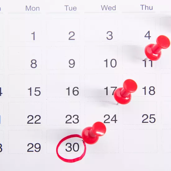 Important dates marked on a calendar