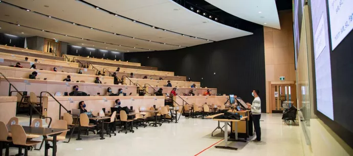 U of T lecture hall, with instructor and students