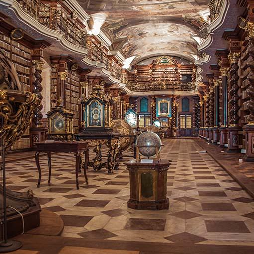 Interior of historical library in Prague