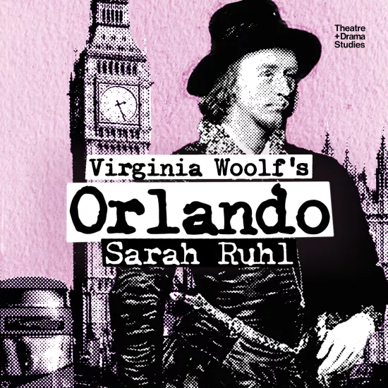 Orlando text in the foreground, city scape of London England in the background