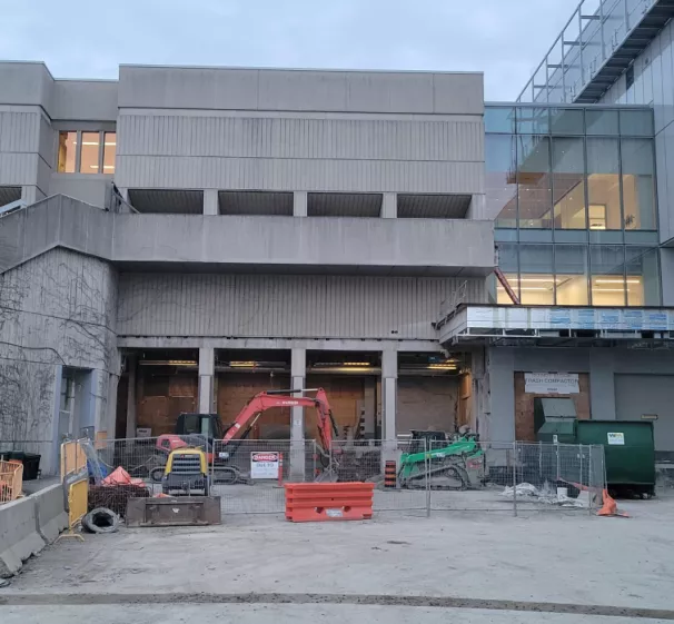 Exterior view of Davis Loading Dock with construction equipment