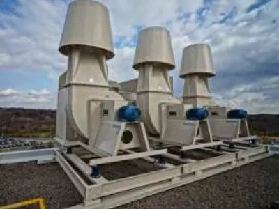 Exhaust fans on the roof of the Davis Building