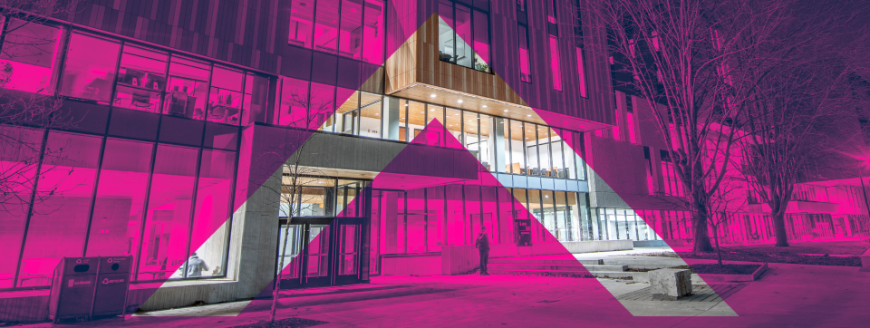 Pink overlay design of Deerfield Hall