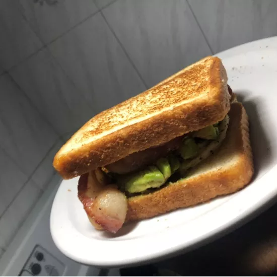 My delicious signature egg bacon and avocado sandwich