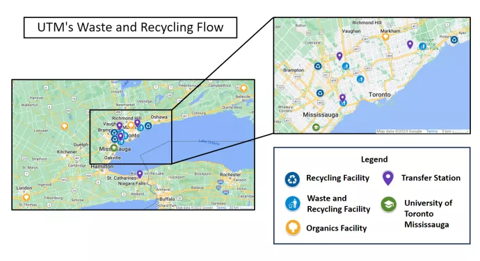 A map of where UTM's waste and recycling goes 