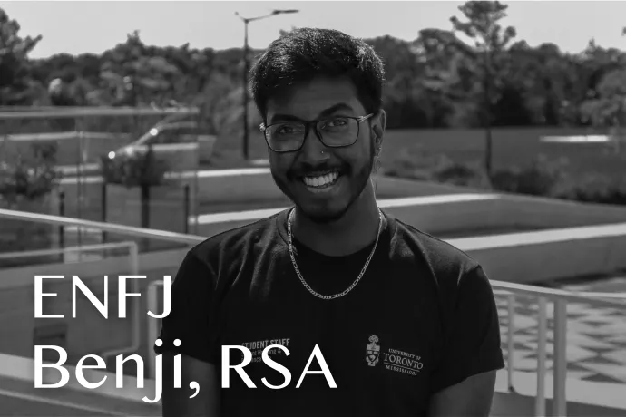 Headshot of Benji with text reading "ENFJ Benji, RSA"