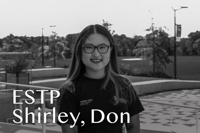 Headshot of Shirley with text reading "ESTP Shirley, Don"