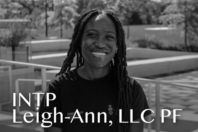 Headshot of Leigh-Ann with text reading "INTP Leigh-Ann, LLC PF"