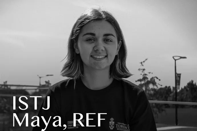 Headshot of Maya with text reading "ISTJ Maya, REF"