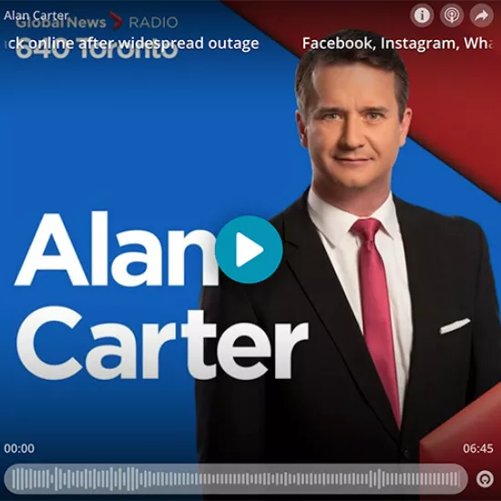 Screenshot of Prof.Brett Caraway's audio interview with Global News anchor Alan Carter