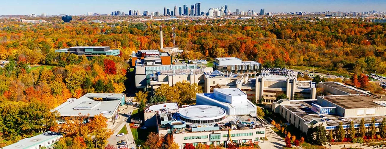 Aerial view of UTM campus in the fall 