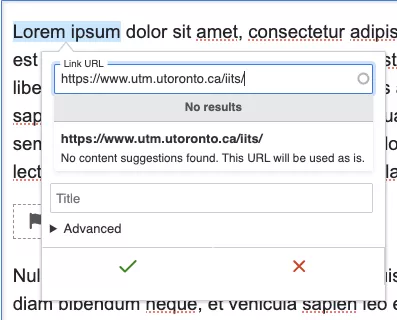 Screenshot of link tool adding external links